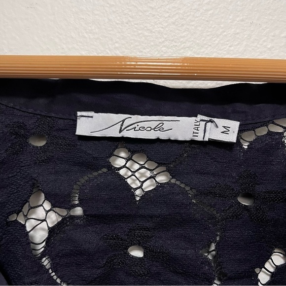 NICOLE Italy Navy Silk Lacey Layered Midi Dress Size Medium - Picture 4 of 8